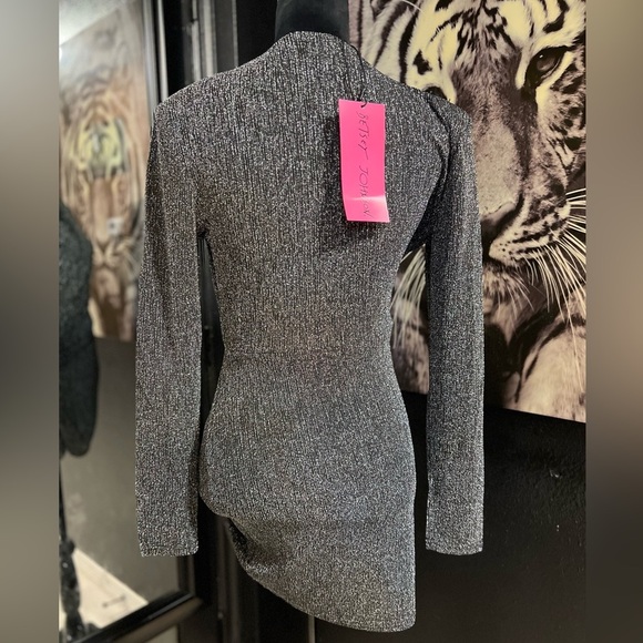 💕🖤NWT- BETSEY JOHNSON GORGEOUS METALLIC NIT FAUX WRAP DRESS SZ S💕🖤 - Picture 11 of 11